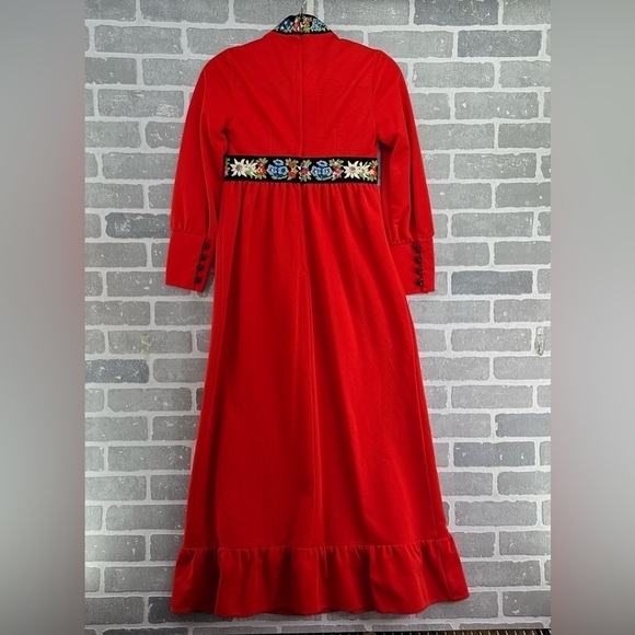 Vintage Vicky Vaughn Crushed Velvet Embroidered Long Sleeve Maxi Dress Small - Picture 3 of 11